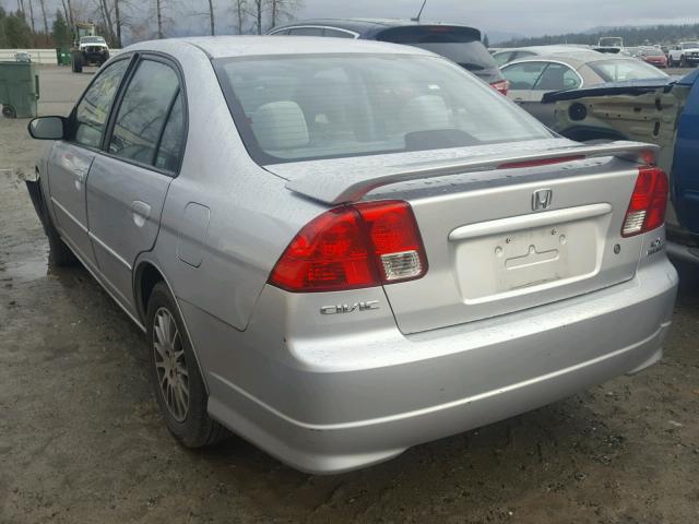 2HGES16565H597281 - 2005 HONDA CIVIC LX SILVER photo 3