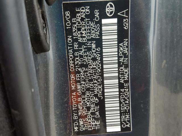 JTKDE167190294916 - 2009 TOYOTA SCION TC 蓝色 照片 10