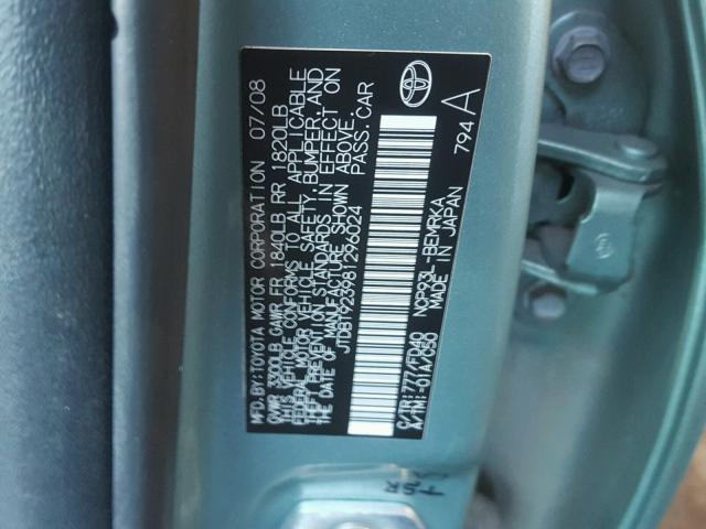 JTDBT923981296024 - 2008 TOYOTA YARIS BLUE photo 10