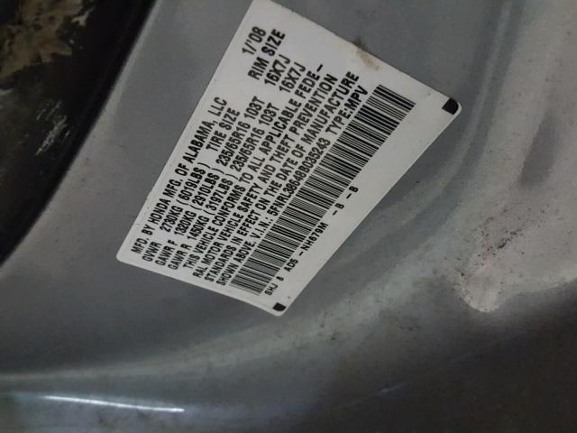 5FNRL38648B035243 - 2008 HONDA ODYSSEY EX GRAY photo 10