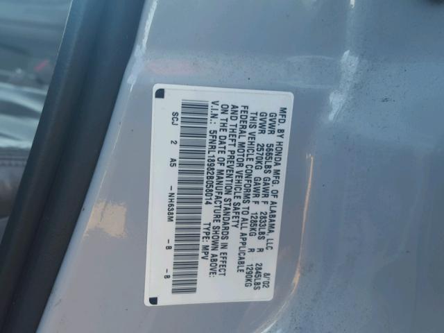 5FNRL18982B058014 - 2002 HONDA ODYSSEY EX SILVER photo 10