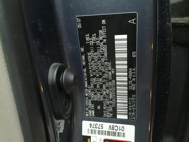 5TDZK23C07S073086 - 2007 TOYOTA SIENNA CE GREEN photo 10