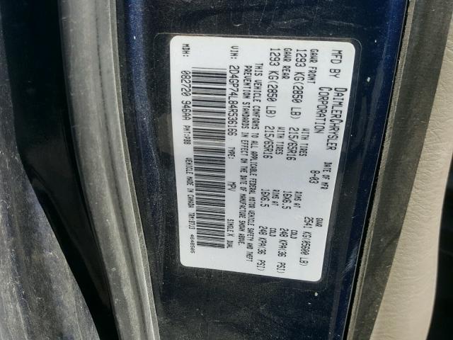 2D4GP74L84R536166 - 2004 DODGE GRAND CARA BLUE photo 10