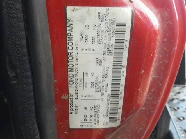 3FRNX65F94V661236 - 2004 FORD F650 SUPER RED photo 10