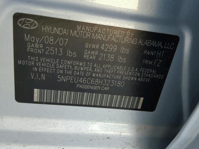 5NPEU46C68H323180 - 2008 HYUNDAI SONATA SE BLUE photo 10