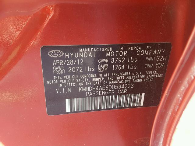 KMHDH4AE6DU534223 - 2013 HYUNDAI ELANTRA GL RED photo 10