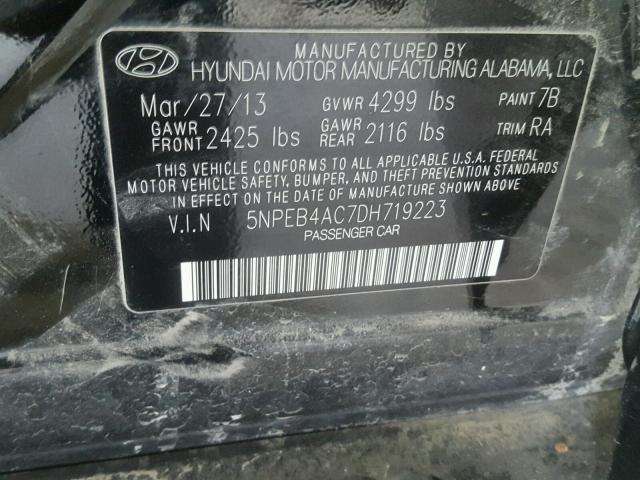 5NPEB4AC7DH719223 - 2013 HYUNDAI SONATA GLS BLACK photo 10