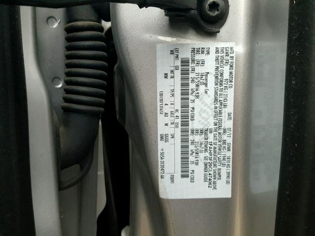 1FAHP3F29CL474062 - 2012 FORD FOCUS SE SILVER photo 10