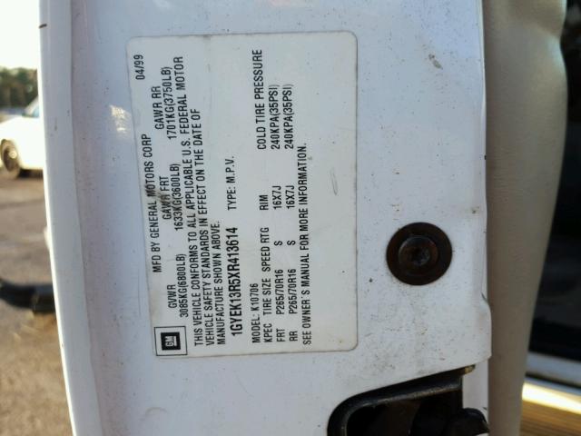 1GYEK13R5XR413614 - 1999 CADILLAC ESCALADE WHITE photo 10