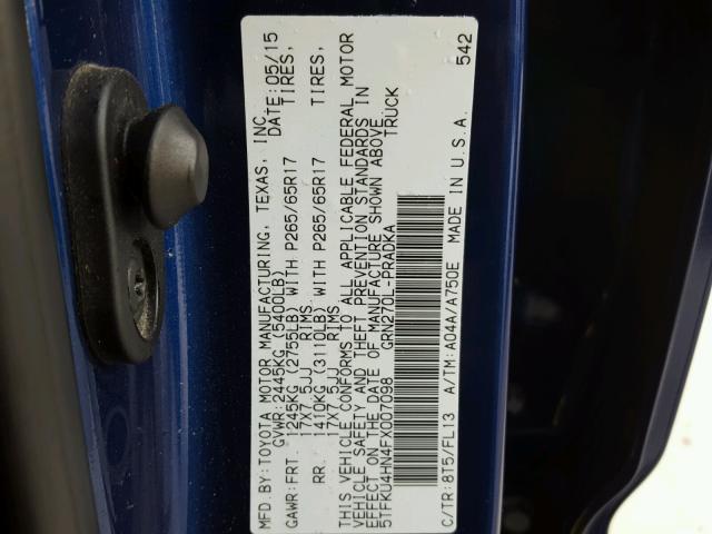 5TFKU4HN4FX007098 - 2015 TOYOTA TACOMA DOU BLUE photo 10