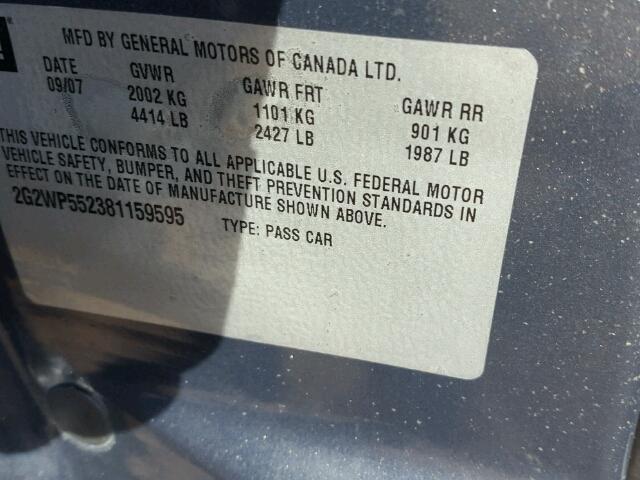 2G2WP552381159595 - 2008 PONTIAC GRAND PRIX BLACK photo 10