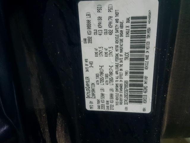 3D7KU28D23G799589 - 2003 DODGE RAM 2500 S BLUE photo 10