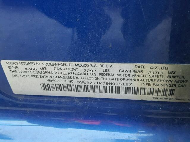 3VWRZ71K79M005127 - 2009 VOLKSWAGEN JETTA SE أزرق صورة 10
