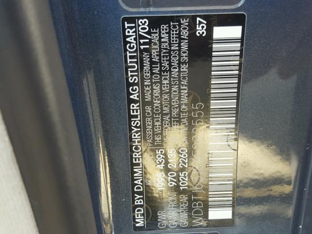 WDBTJ65J84F092555 - 2004 MERCEDES-BENZ CLK 320C BLUE photo 10