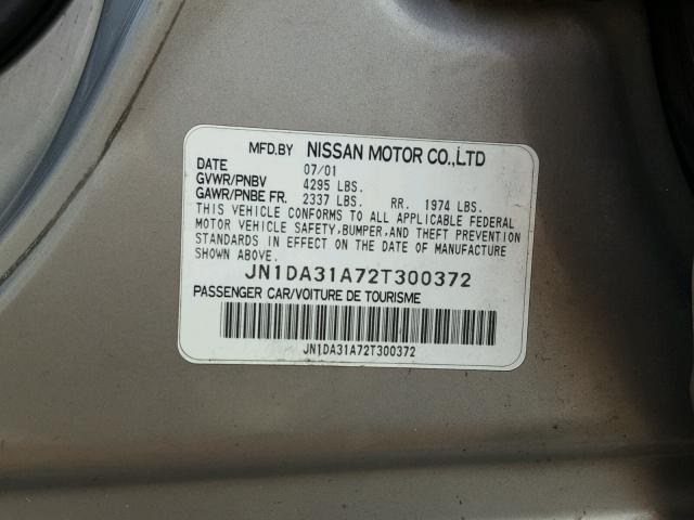 JN1DA31A72T300372 - 2002 NISSAN MAXIMA GLE BEIGE photo 10