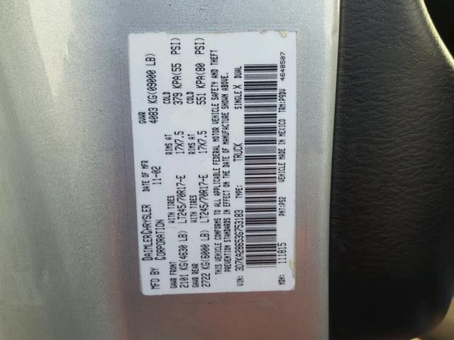 3D7KA28653G753183 - 2003 DODGE RAM 2500 S Gümüş foto 10