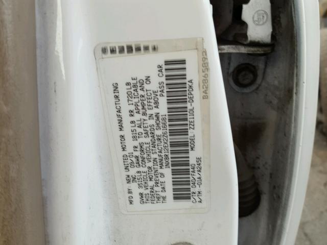 1NXBR12EX2Z616681 - 2002 TOYOTA COROLLA CE WHITE photo 10