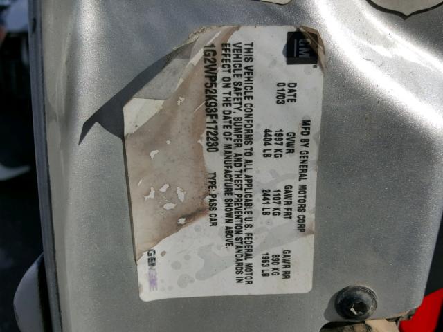 1G2WP52K93F172230 - 2003 PONTIAC GRAND PRIX Արծաթագույն լուսանկար 10