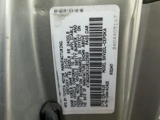 4T1BG22KX1U812569 - 2001 TOYOTA CAMRY CE SILVER photo 10