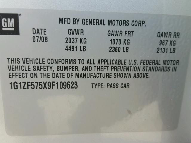 1G1ZF575X9F109623 - 2009 CHEVROLET MALIBU HYB SILVER photo 10