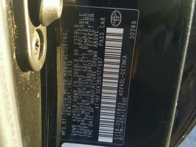 4T1BF3EK3BU177667 - 2011 TOYOTA CAMRY BASE BLACK photo 10