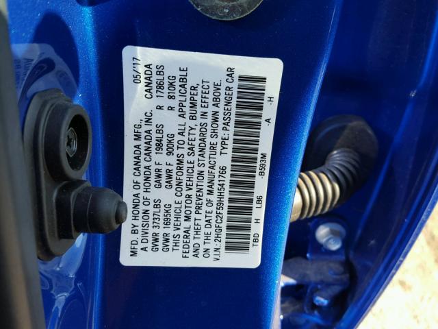 2HGFC2F59HH541766 - 2017 HONDA CIVIC LX BLUE photo 10