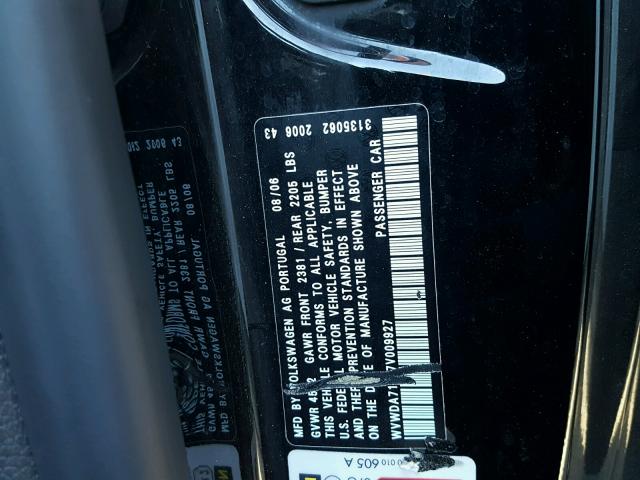 WVWDA71F17V009927 - 2007 VOLKSWAGEN EOS 2.0T S შავი ფოტო 10