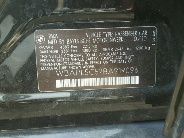 WBAPL5C52BA919096 - 2011 BMW 335 XI BLACK photo 10