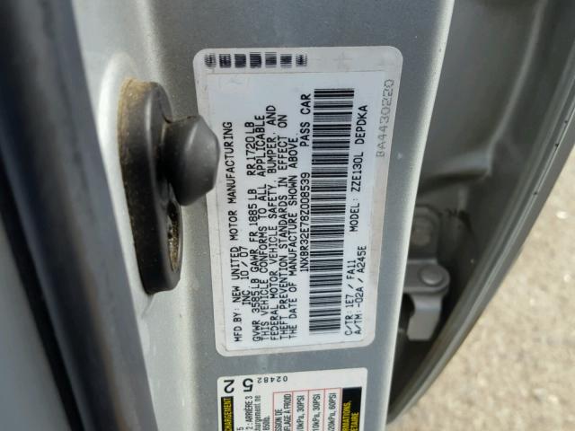 1NXBR32E78Z008539 - 2008 TOYOTA COROLLA CE SILVER photo 10