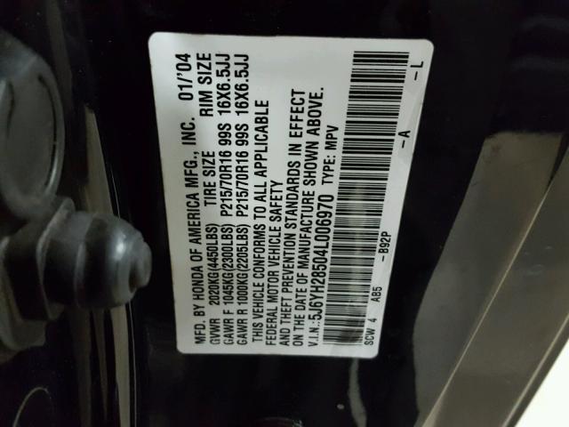 5J6YH28504L006970 - 2004 HONDA ELEMENT EX BLACK photo 10