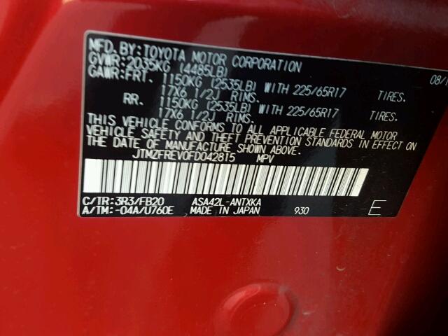 JTMZFREV0FD042815 - 2015 TOYOTA RAV4 LE Qırmızı foto 10