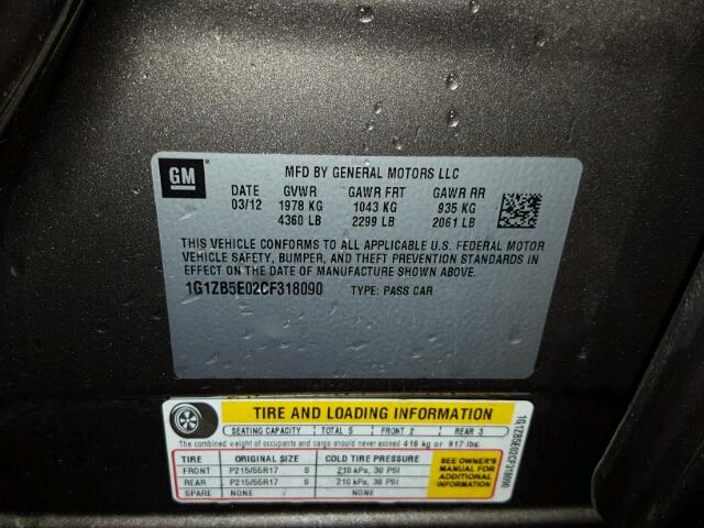 1G1ZB5E02CF318090 - 2012 CHEVROLET MALIBU LS ნაცრისფერი ფოტო 10