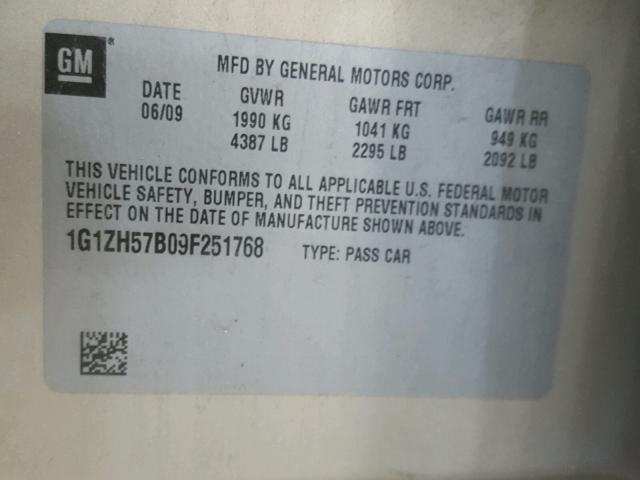 1G1ZH57B09F251768 - 2009 CHEVROLET MALIBU 1LT 棕色 照片 10