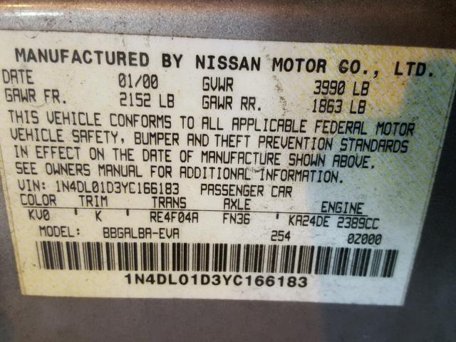 1N4DL01D3YC166183 - 2000 NISSAN ALTIMA XE BEIGE photo 10