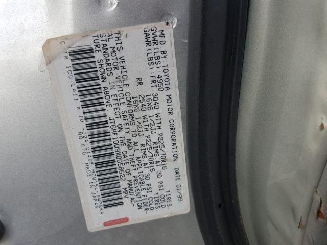 JT6HF10U9X0058622 - 1999 LEXUS RX 300 SILVER photo 10