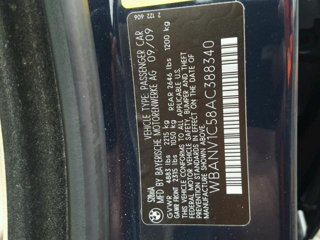 WBANV1C58AC388340 - 2010 BMW 528 XI BLUE photo 10