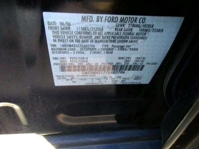 1MEHM42177G602706 - 2007 MERCURY MONTEGO PR 黑色 照片 10