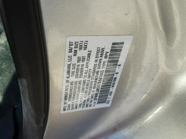 5FNRL386X7B441445 - 2007 HONDA ODYSSEY EX SILVER photo 10