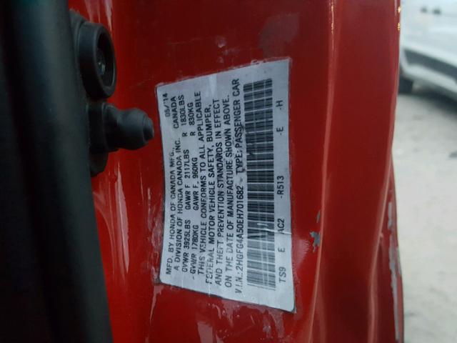 2HGFG4A50EH701682 - 2014 HONDA CIVIC SI RED photo 10