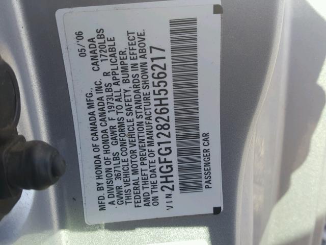 2HGFG12826H556217 - 2006 HONDA CIVIC EX ვერცხლისფერი ფოტო 10