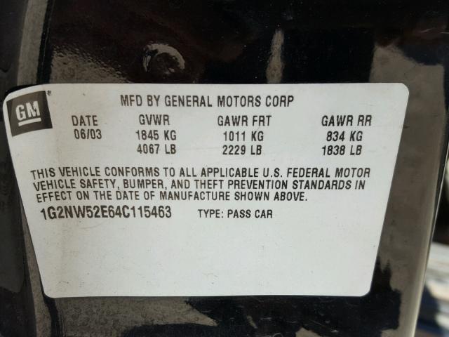 1G2NW52E64C115463 - 2004 PONTIAC GRAND AM G BLACK photo 10