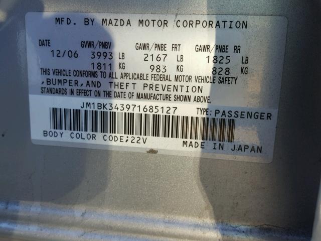 JM1BK343971685127 - 2007 MAZDA 3 HATCHBAC SILVER photo 10