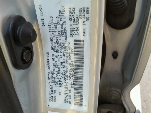 JTEZU14R640024847 - 2004 TOYOTA 4RUNNER SR SILVER photo 10