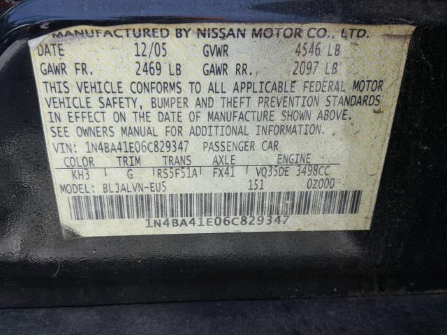 1N4BA41E06C829347 - 2006 NISSAN MAXIMA SE BLACK photo 10