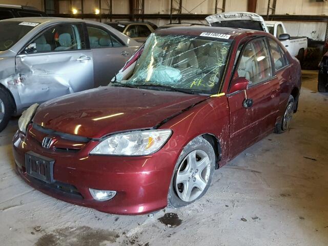 2HGES26865H605282 - 2005 HONDA CIVIC EX MAROON photo 2