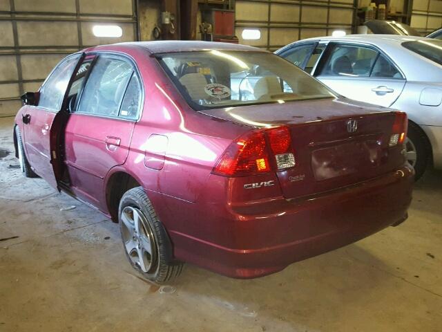 2HGES26865H605282 - 2005 HONDA CIVIC EX MAROON photo 3