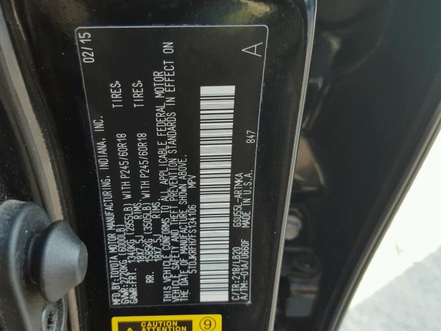 5TDJKRFH7FS134106 - 2015 TOYOTA HIGHLANDER BLACK photo 10