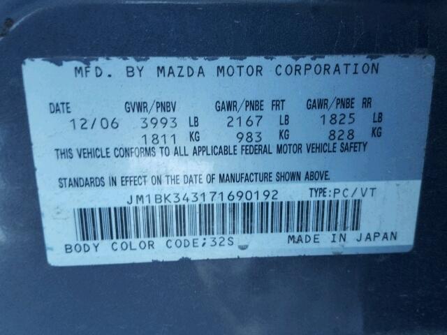 JM1BK343171690192 - 2007 MAZDA 3 HATCHBAC GRAY photo 10