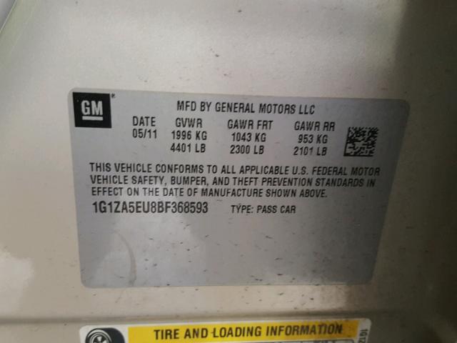 1G1ZA5EU8BF368593 - 2011 CHEVROLET MALIBU LS 棕色 照片 10