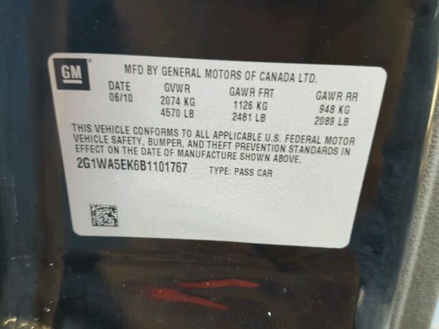 2G1WA5EK6B1101767 - 2011 CHEVROLET IMPALA LS BLACK photo 10